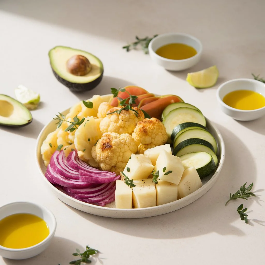 A clean and minimalistic presentation of Candida diet-friendly foods