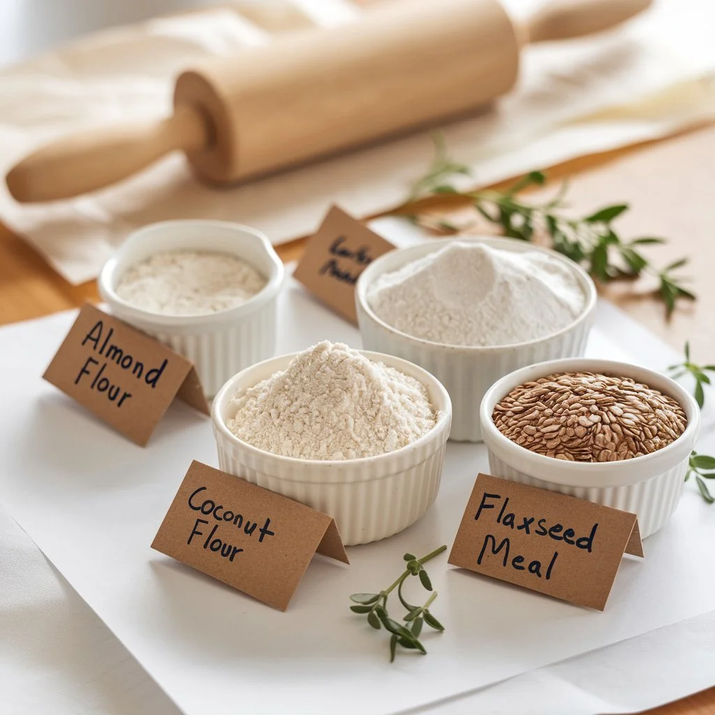 A clean and informative scene showcasing Candida diet-friendly flours