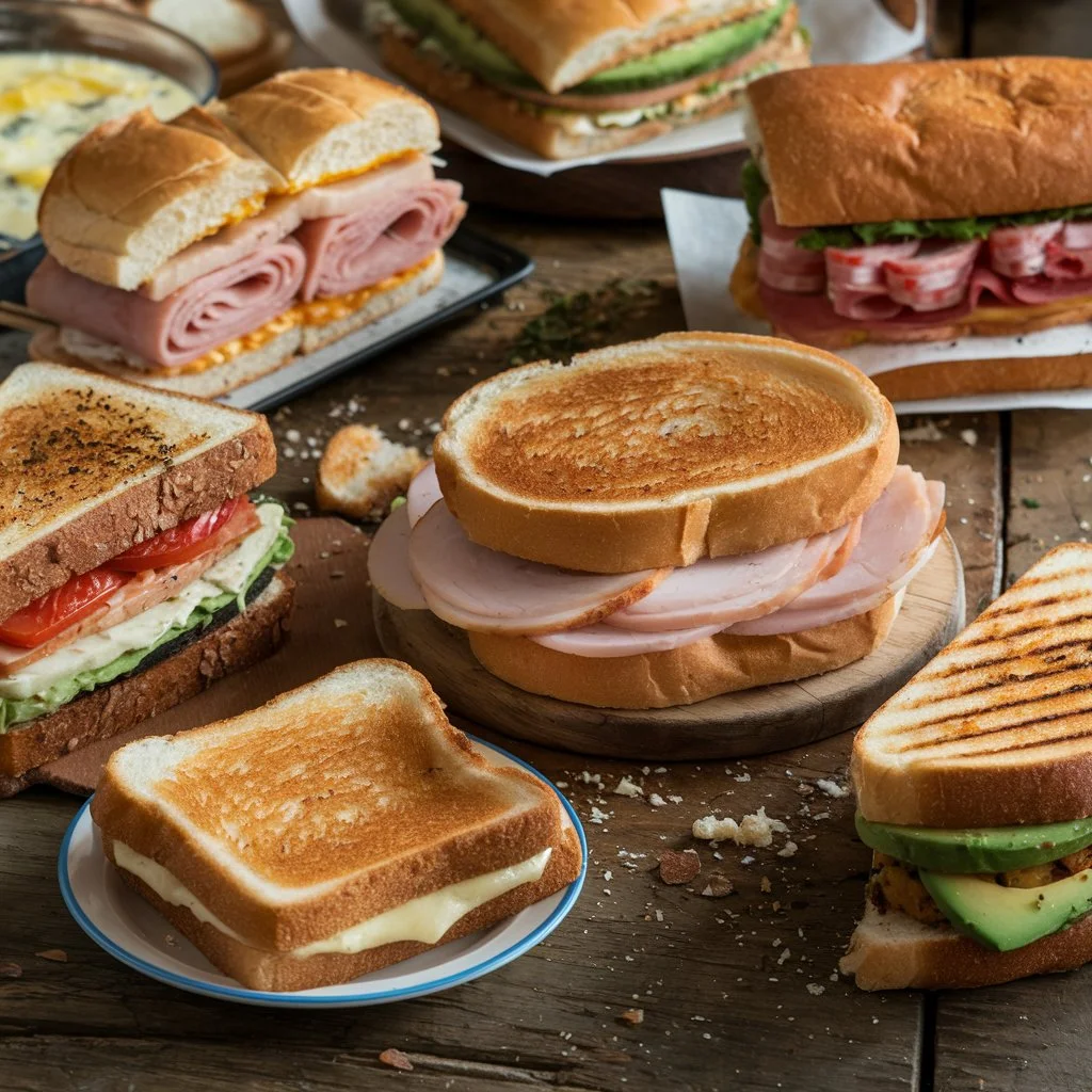 A casual spread of sandwiches