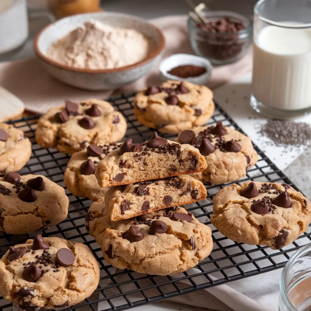 A batch of freshly baked protein cookies arranged neatly on a cooling rack