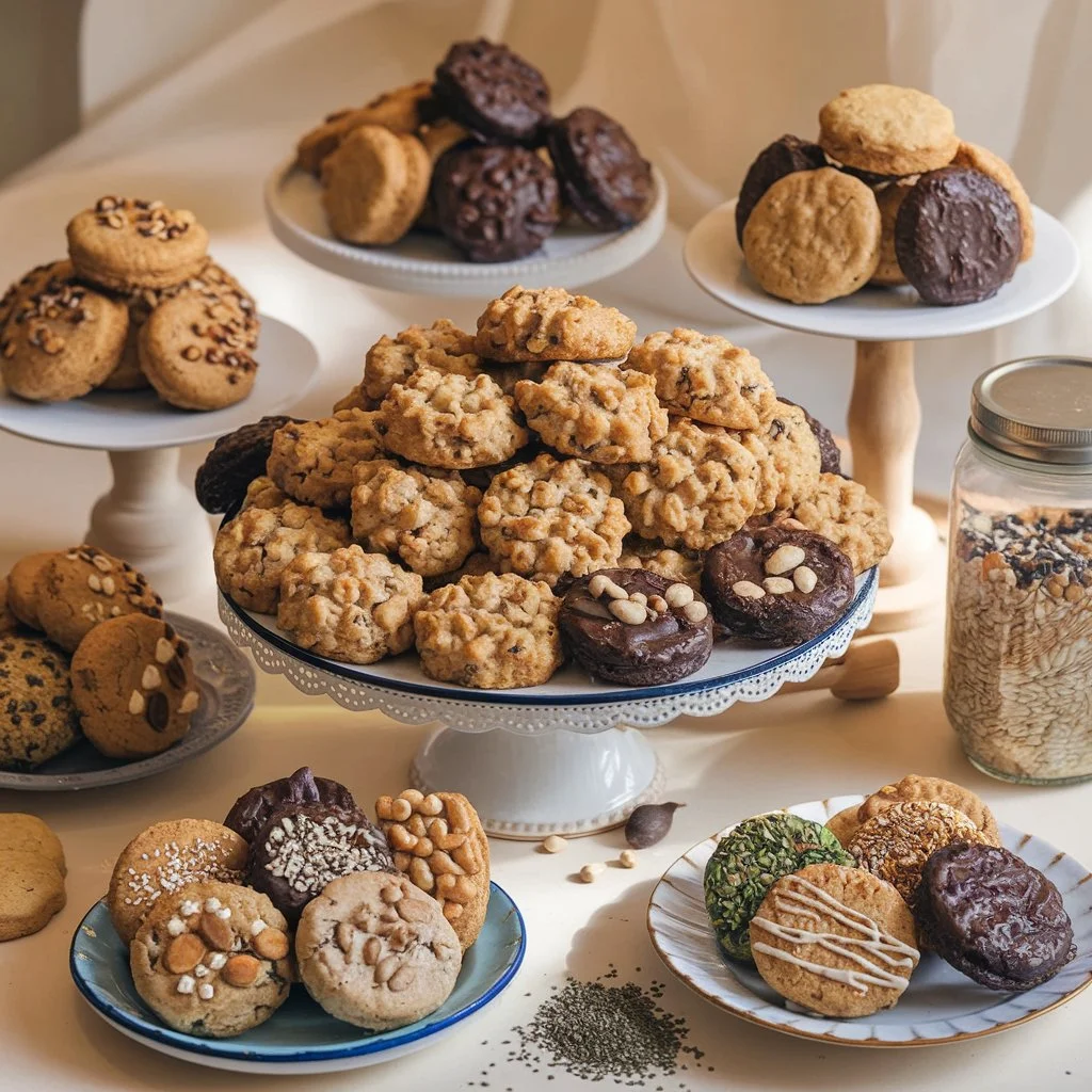 A beautifully arranged display of various homemade cookies
