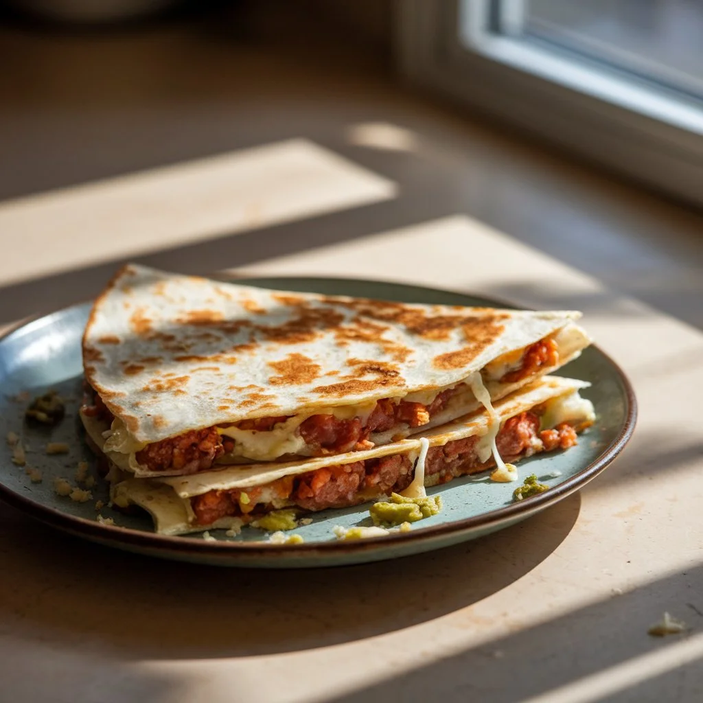 A quick, unplanned phone shot of a chorizo quesadilla