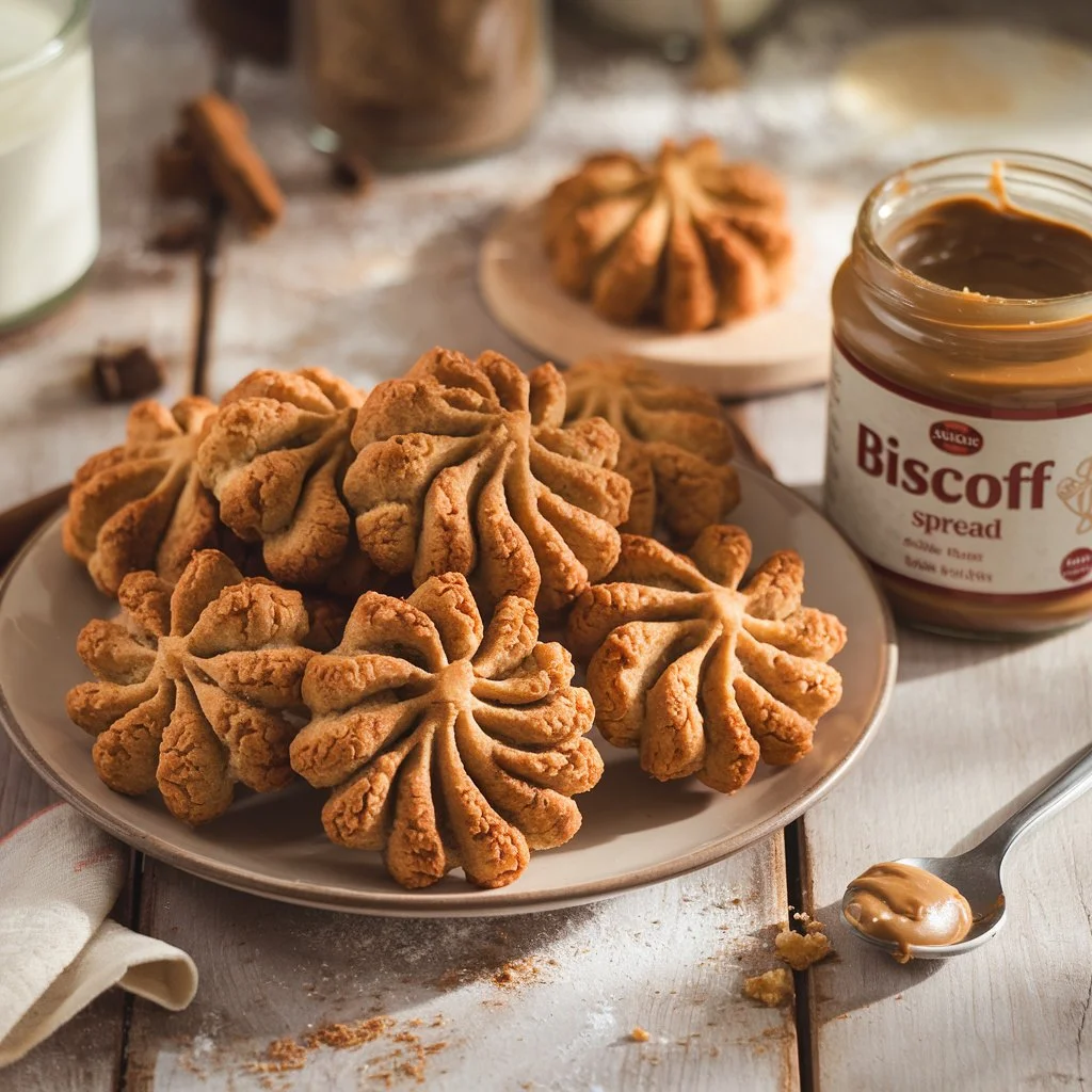 A plate of freshly baked Biscoff cookies