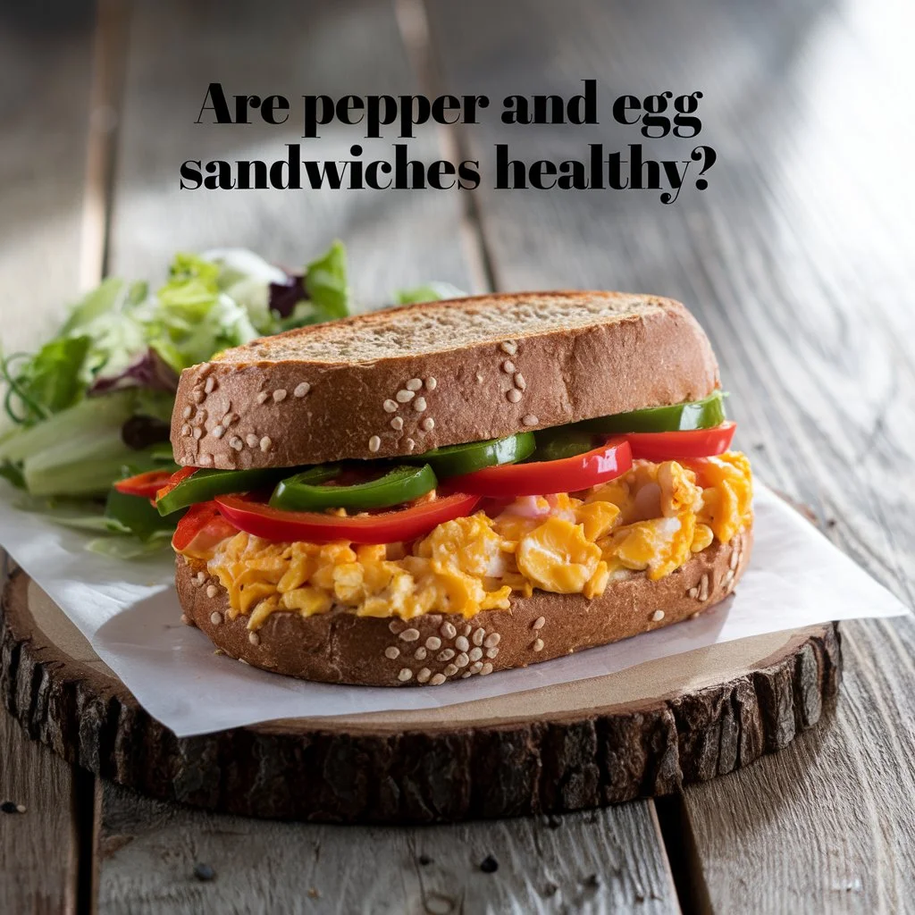 A wholesome pepper and egg sandwich placed on a rustic wooden table