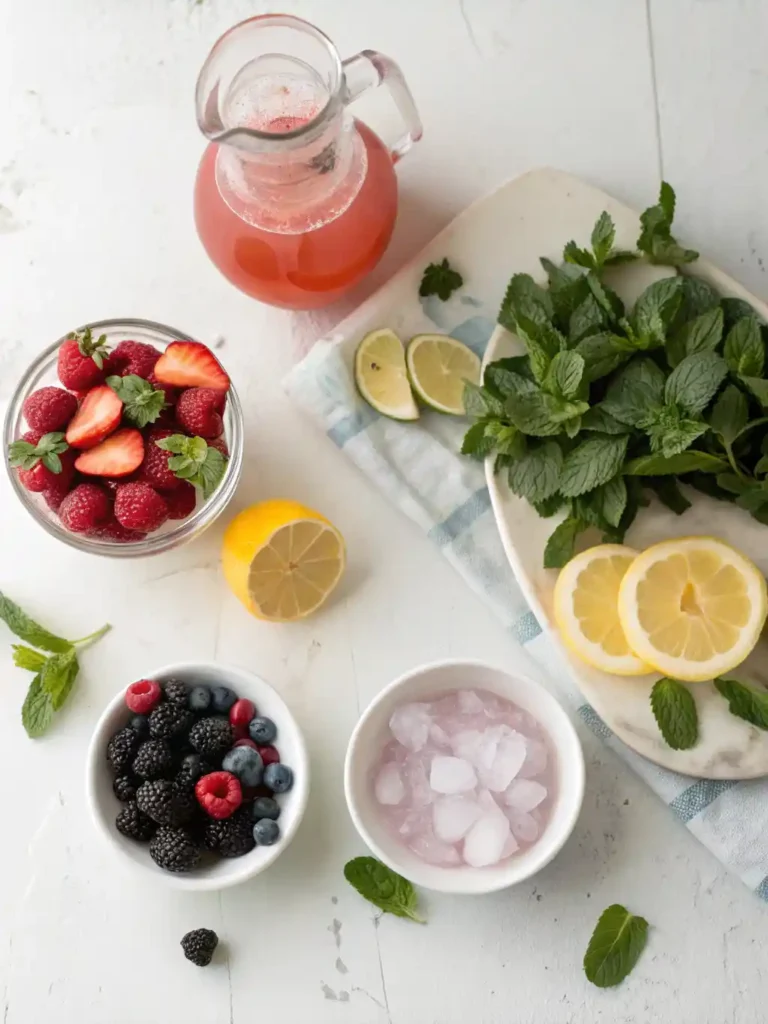 Ingredients for Smirnoff red white and berry recipe on a kitchen counter