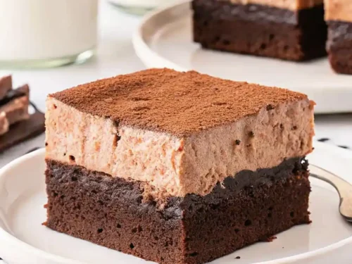 Decadent Chocolate Mousse Brownies with fudgy base and creamy mousse topping