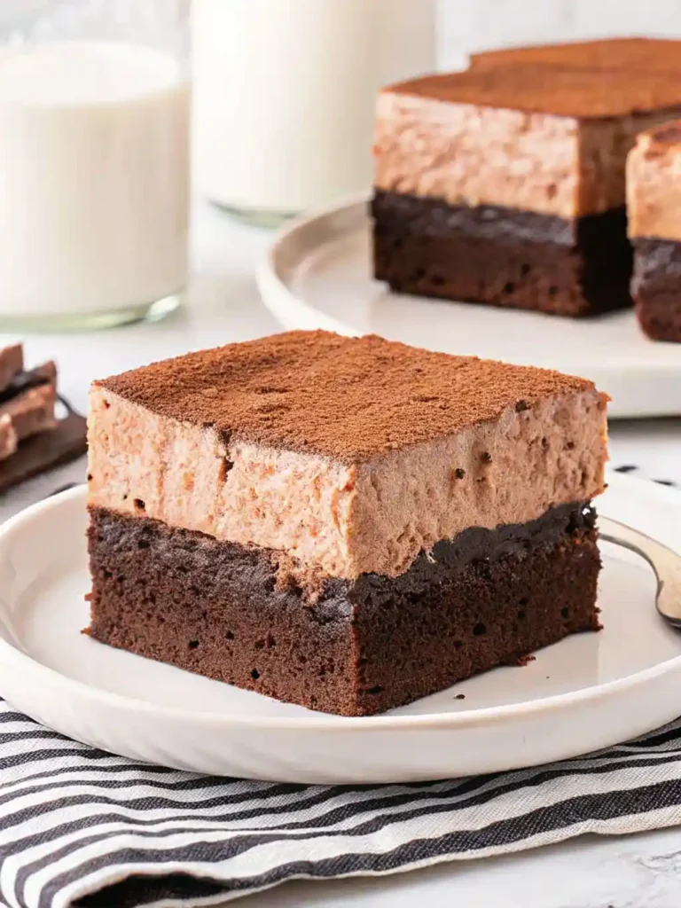 Decadent Chocolate Mousse Brownies with fudgy base and creamy mousse topping