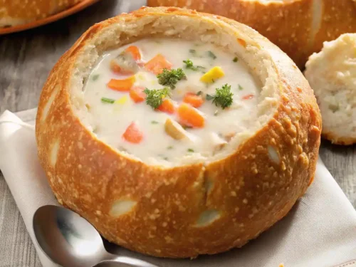 Campbells Loaded Potato Soup with hearty ingredients like bacon and cheddar.