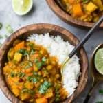 Sweet Potato and Chickpea Curry Bowl From Top.