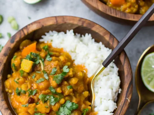Sweet Potato and Chickpea Curry Bowl From Top.