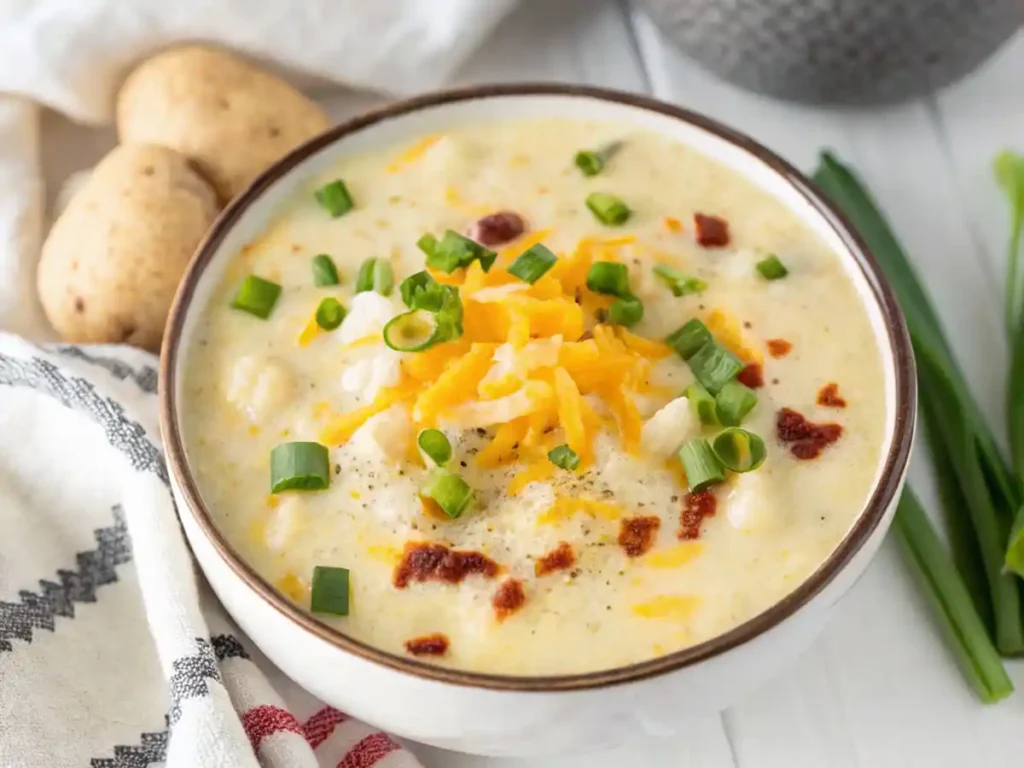 Process photos for how to make this hash brown potato soup recipe.