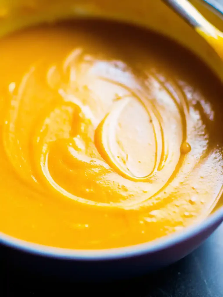 A Close up Creamy Roasted Pumpkin Soup.