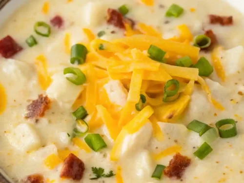 Creamy Hash Brown Potato Soup made with frozen hash browns, perfect for a comforting meal.