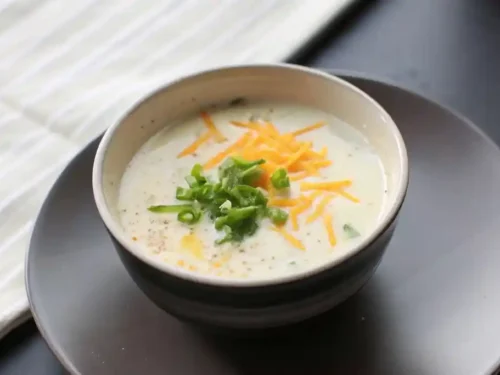 Delicious 4 ingredient potato soup served in a bowl, perfect for a quick comfort meal.
