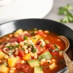 Bowl of Three Sisters Soup Recipe made with corn, squash, and beans.