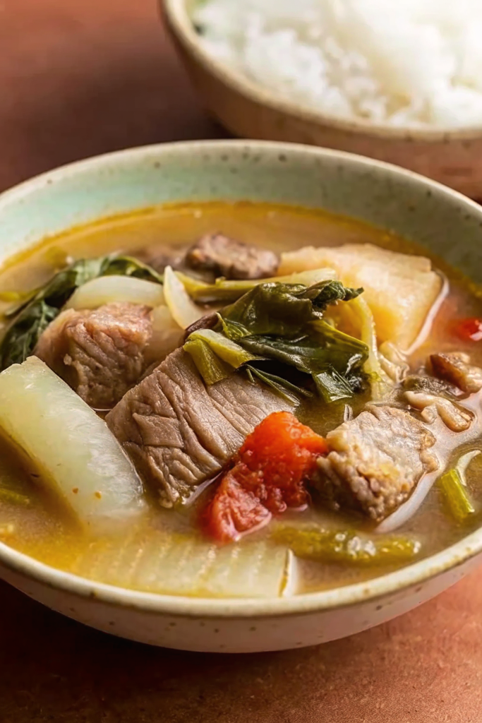 A Close Up Picture to Filipino sinigang soup recipe.