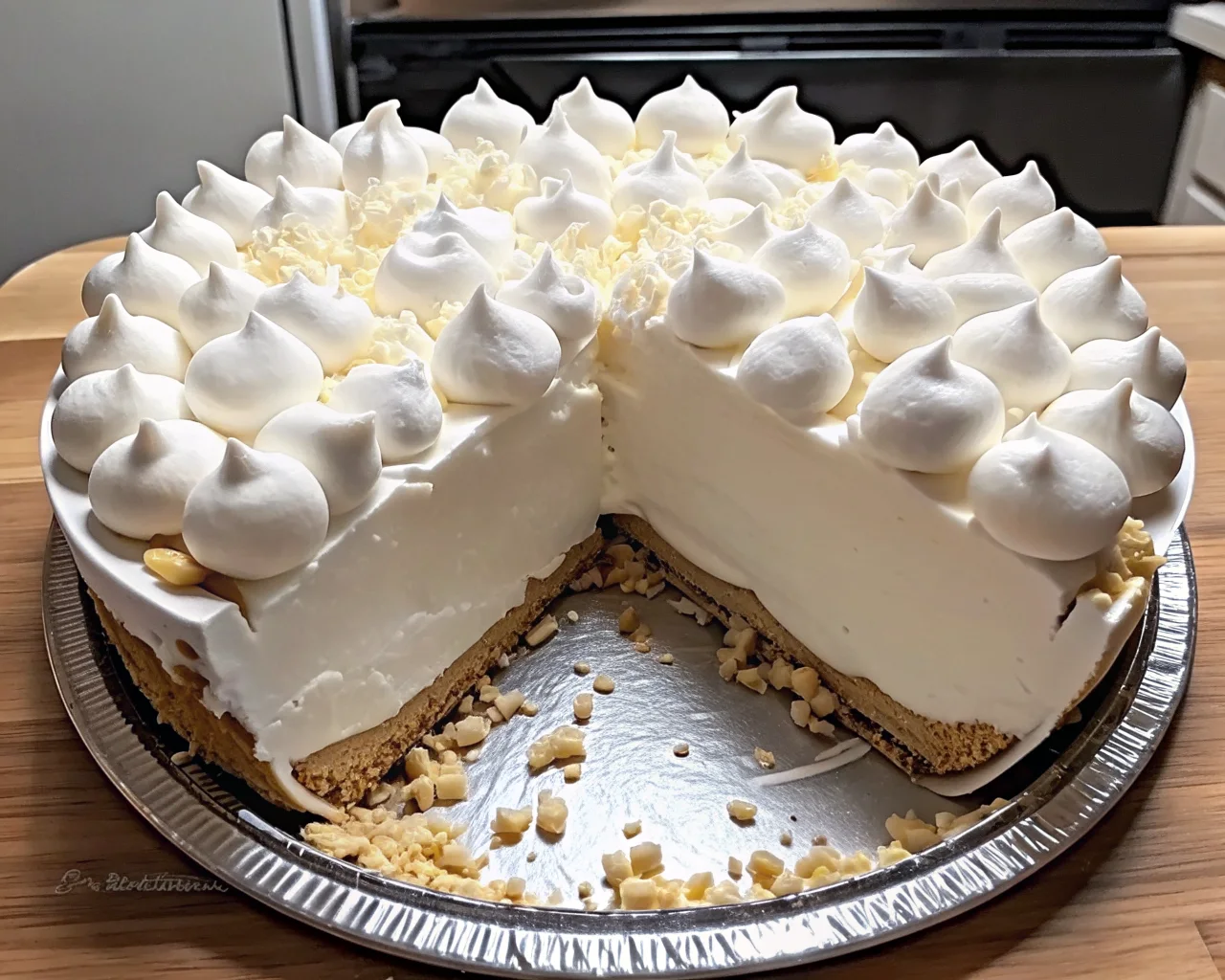 Fluffy Marshmallow Whip Cheesecake with graham cracker crust and whipped topping