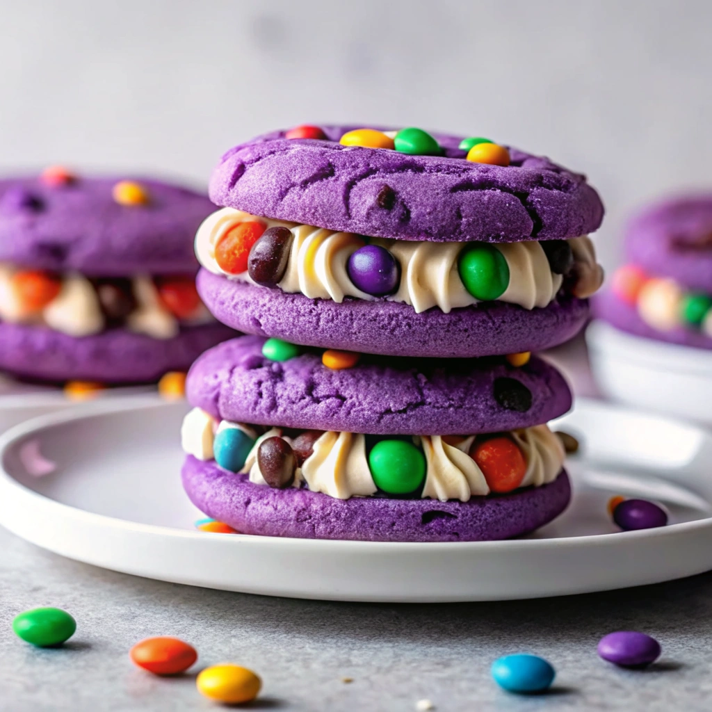 Purple Monster Cookie Sandwiches