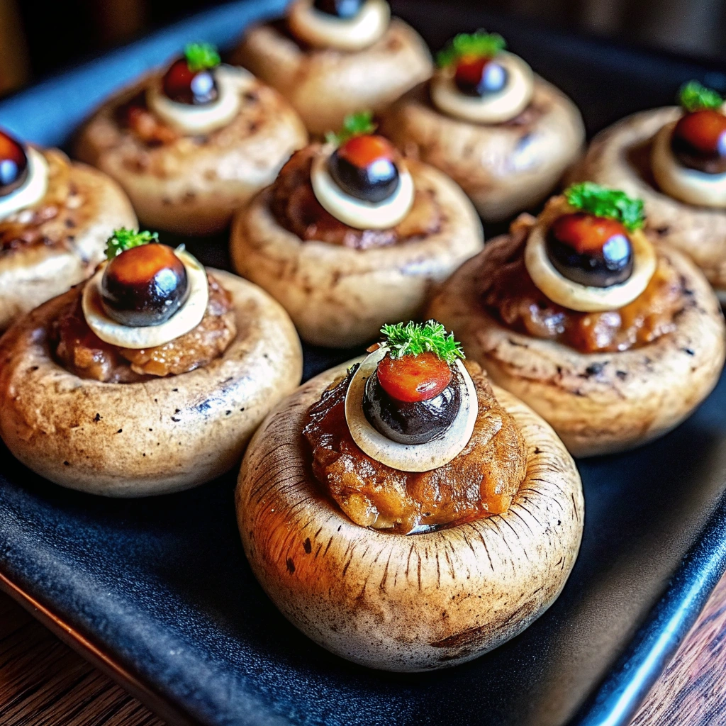 Spooky Stuffed Mushroom Eyeballs