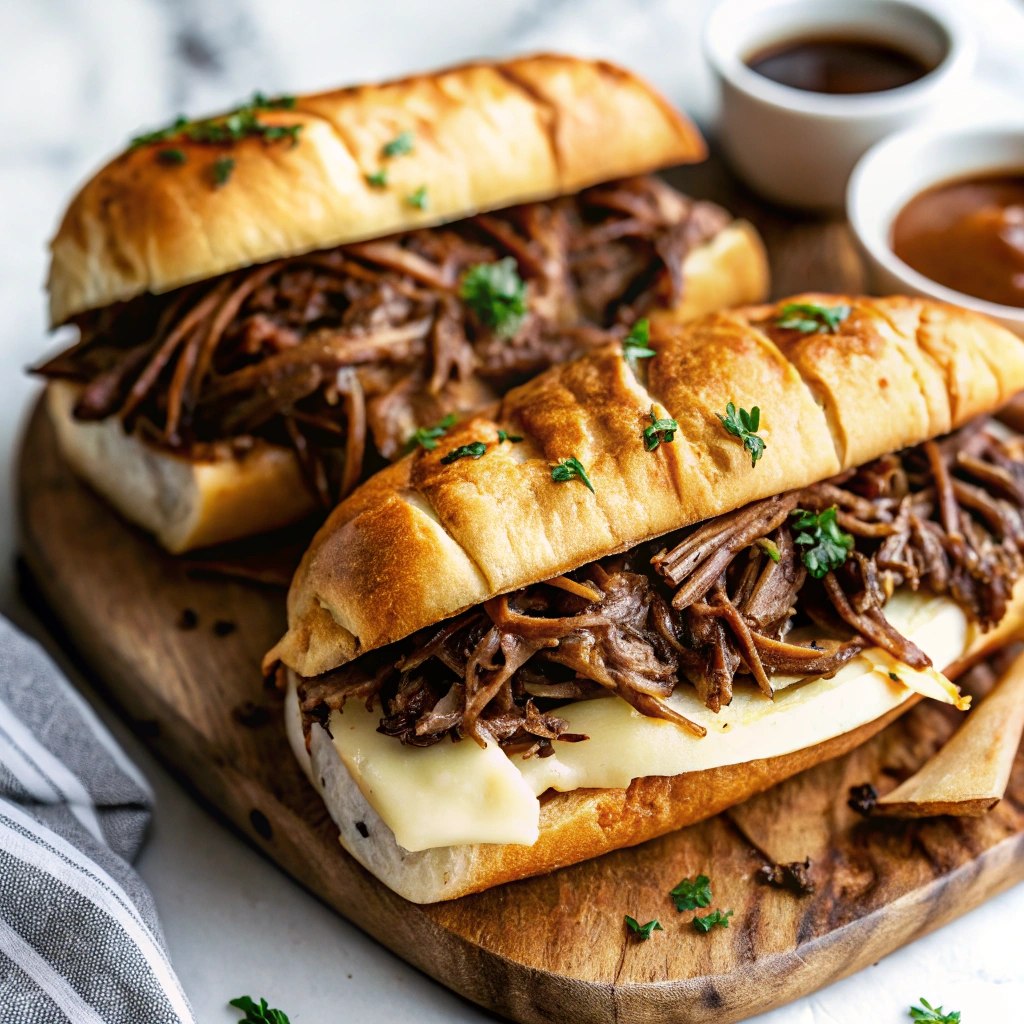 Image of two Crockpot French Dip Sandwiches