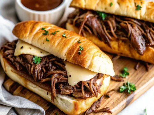 Image of two Crockpot French Dip Sandwiches