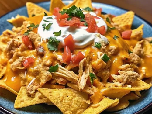 Close up of Crockpot Chicken Nachos