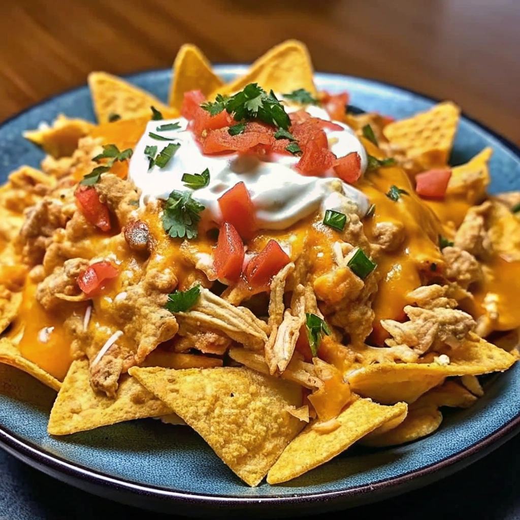 Close up of Crockpot Chicken Nachos