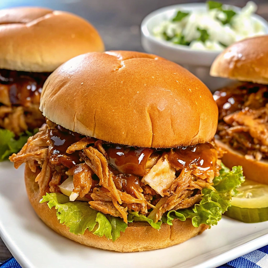 A close up of Slow Cooker Hot Honey Chicken Sandwiches