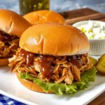 A close up of Slow Cooker Hot Honey Chicken Sandwiches