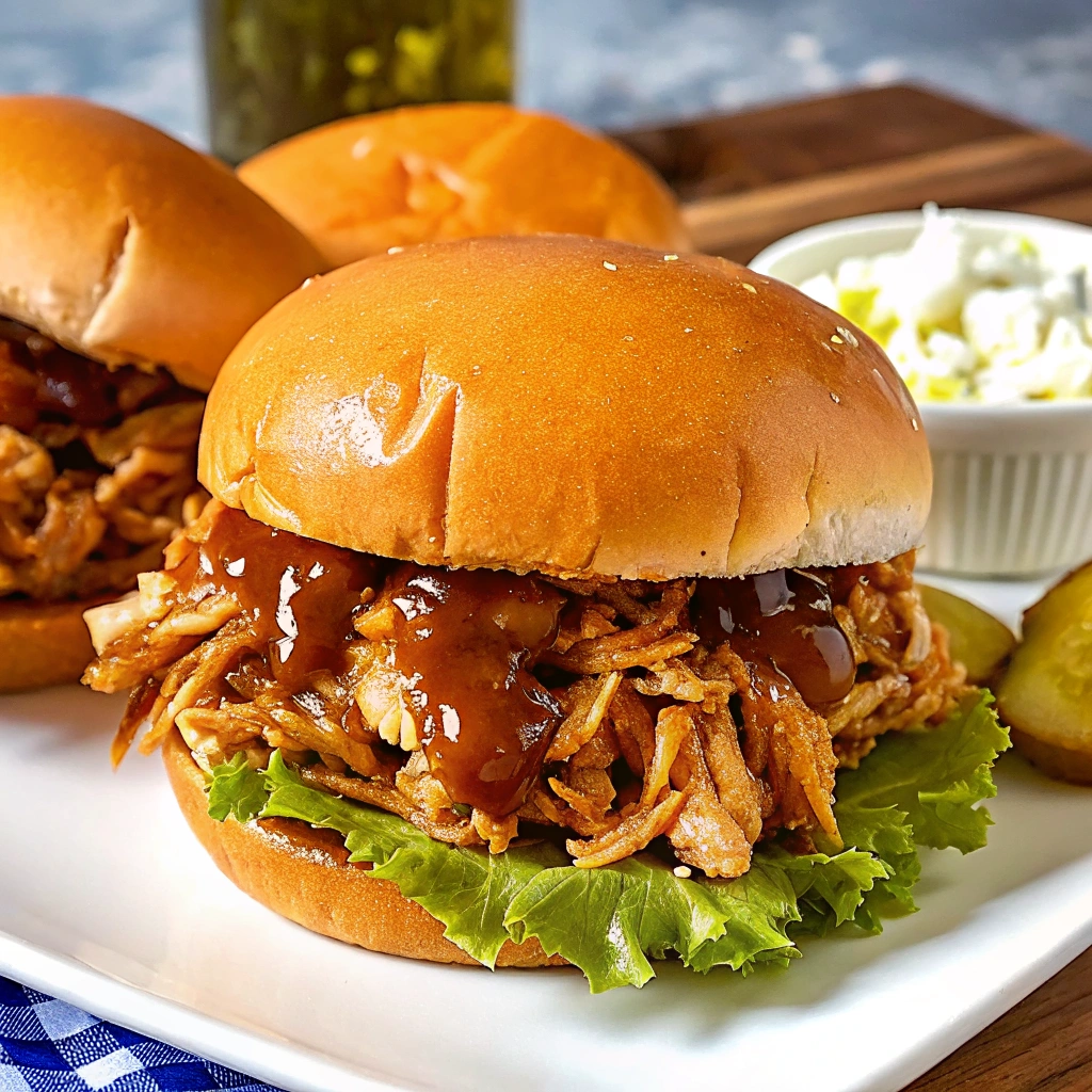 A close up of Slow Cooker Hot Honey Chicken Sandwiches