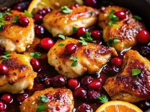 A close up of Skillet Cranberry Orange Chicken