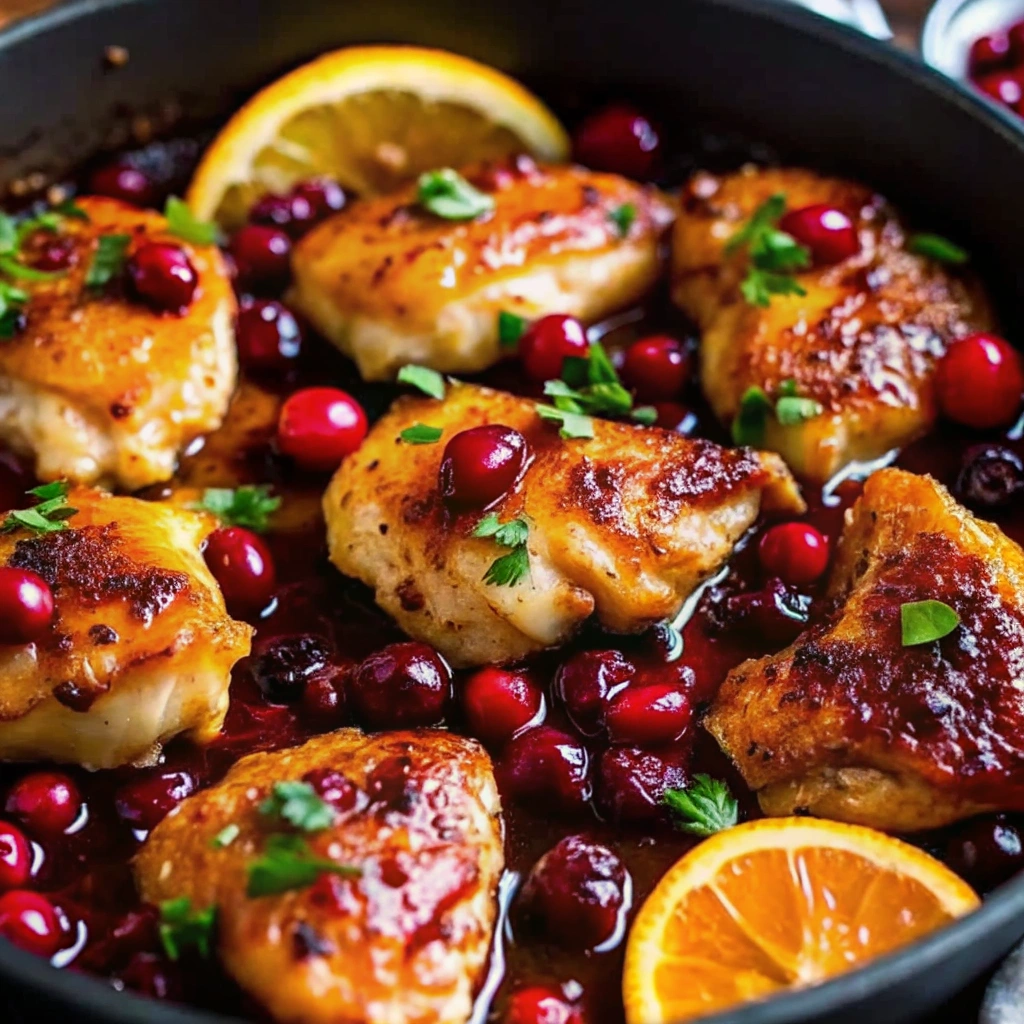 A close up of Skillet Cranberry Orange Chicken
