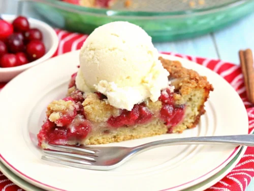 Close up of Crustless Cranberry Pie