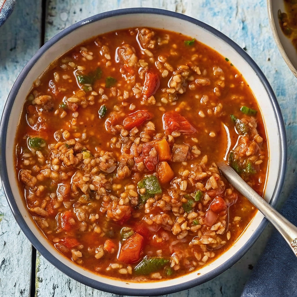 Top view of Classic Stuffed Pepper Soup