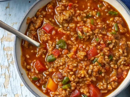 Top view of Classic Stuffed Pepper Soup
