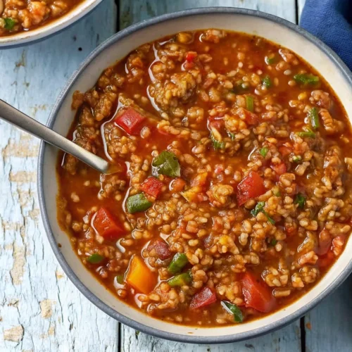 Top view of Classic Stuffed Pepper Soup