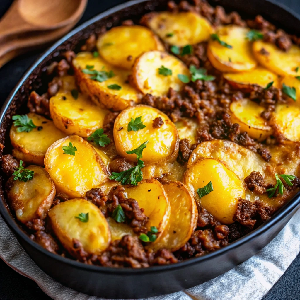 Cheesy Ground Beef and Potatoes Skillet