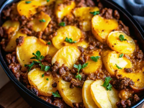 Cheesy Ground Beef and Potatoes Skillet