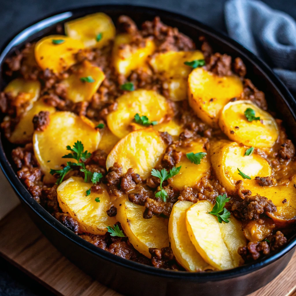 Cheesy Ground Beef and Potatoes Skillet