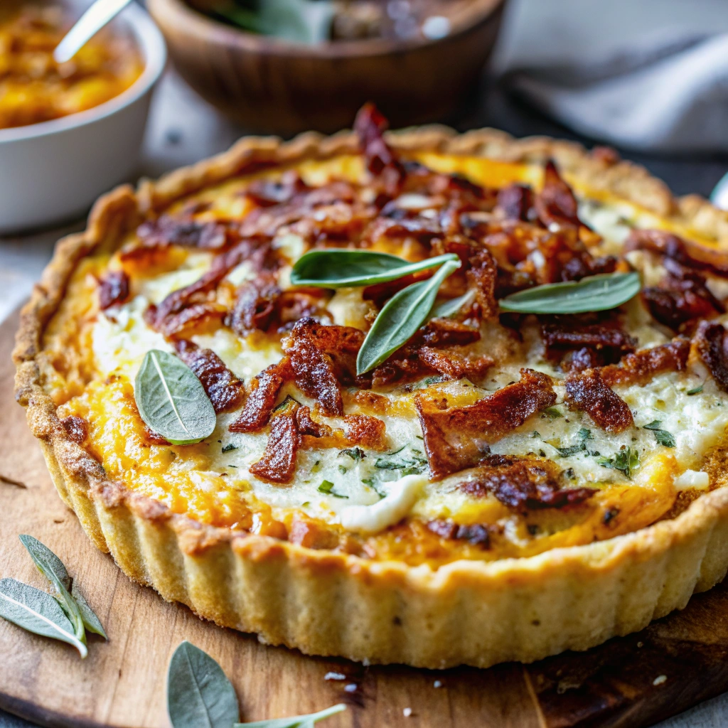 Pumpkin Tart with Ricotta, Bacon, and Sage