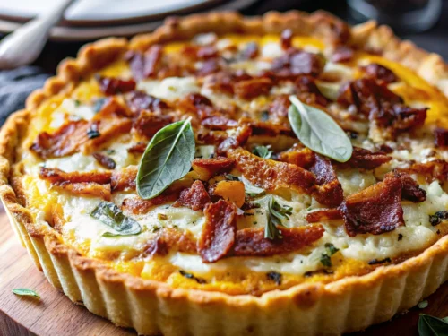 Pumpkin Tart with Ricotta, Bacon, and Sage