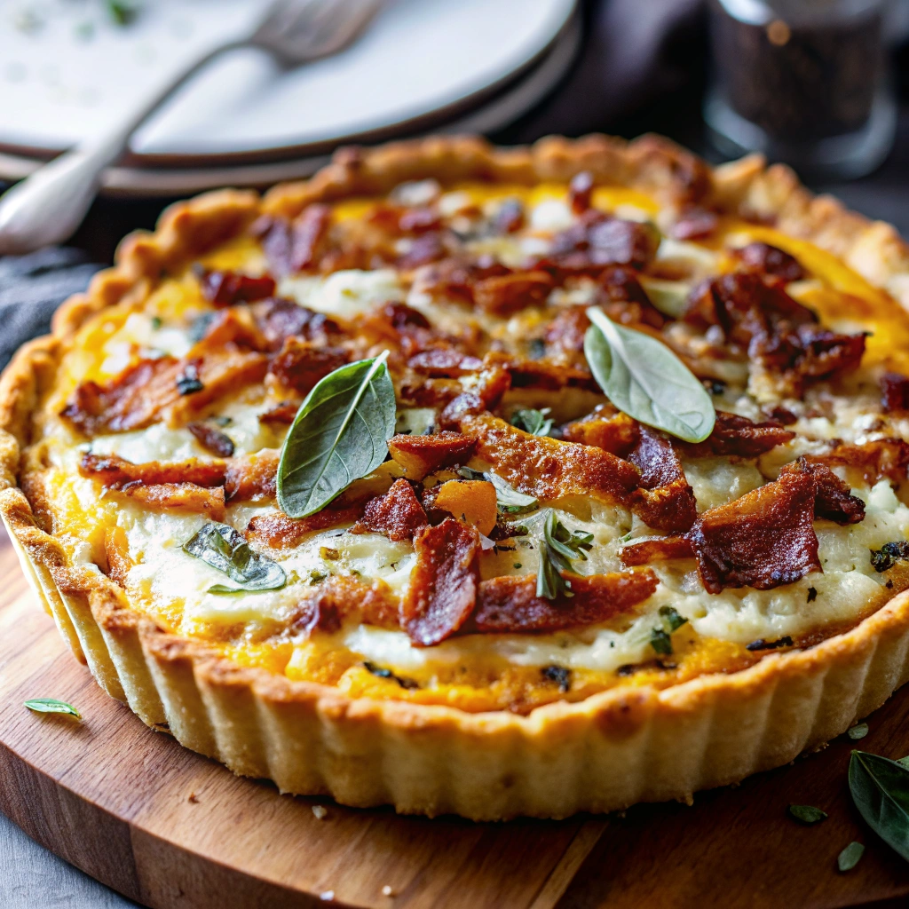 Pumpkin Tart with Ricotta, Bacon, and Sage