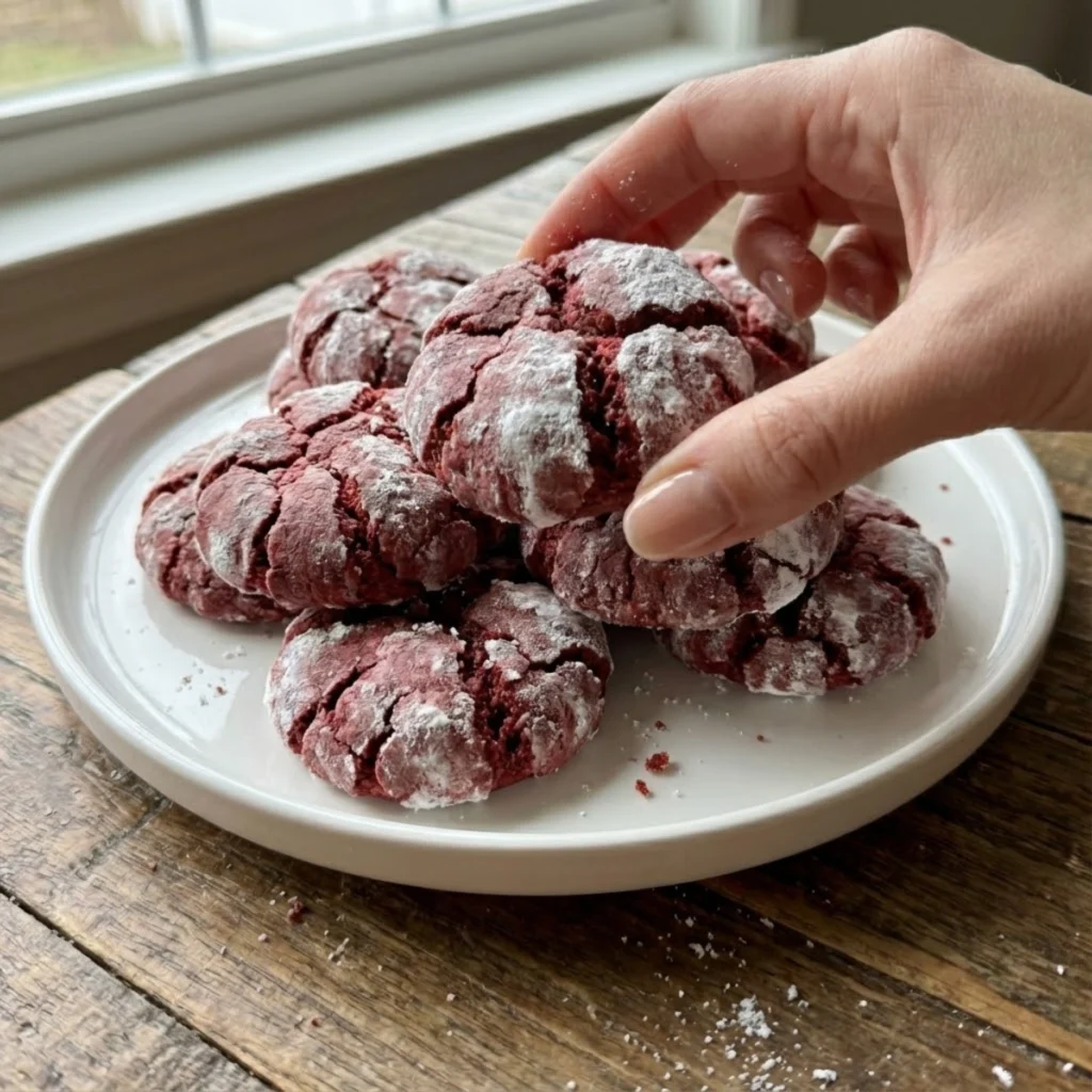Picking acRed Velvet Crinkle Cookies