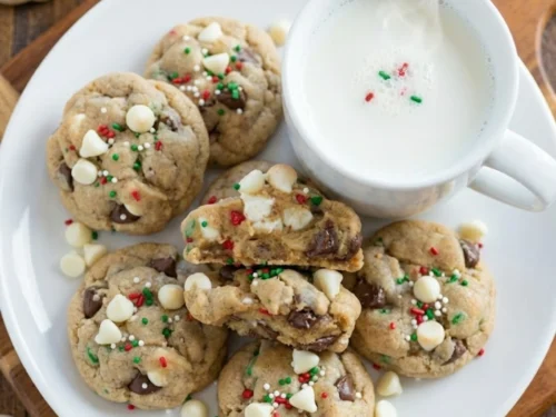 Chocolate Chip Christmas Cookies served with cup of hot milk