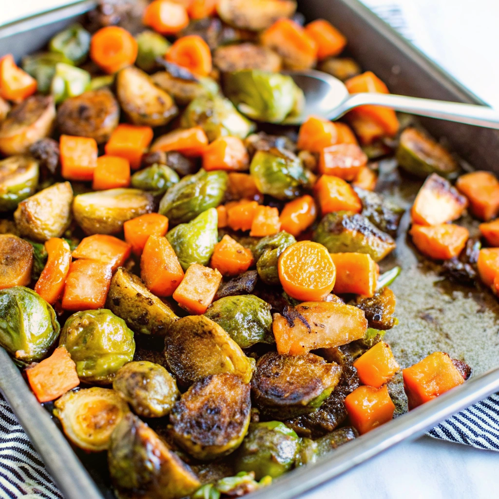 Roasted Sweet Potatoes Brussels Sprouts