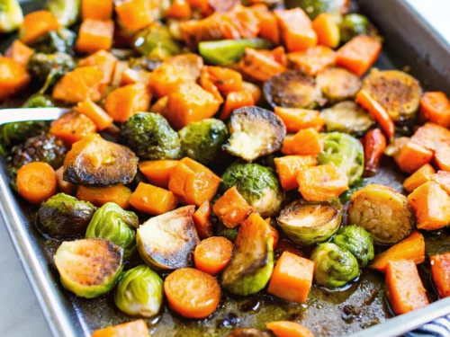 Roasted Sweet Potatoes Brussels Sprouts