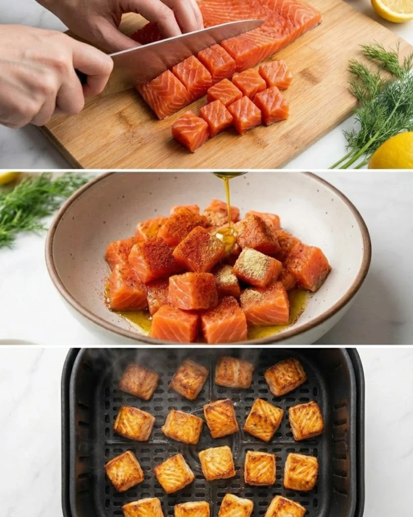 AIR FRYER SALMON BITES steps