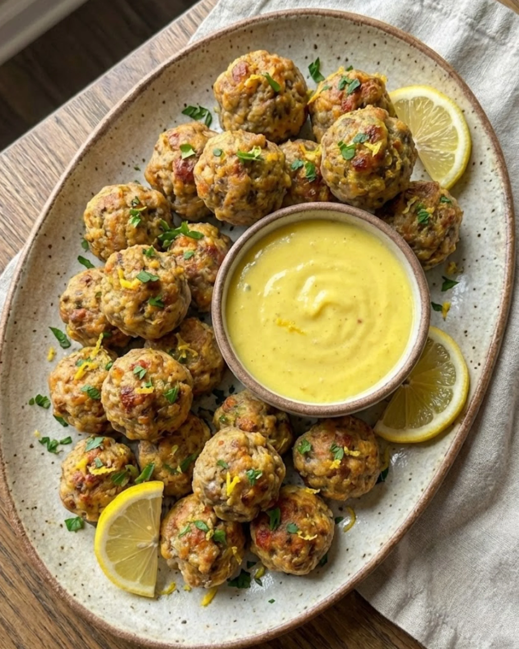 Sausage Balls with Lemon Sauce