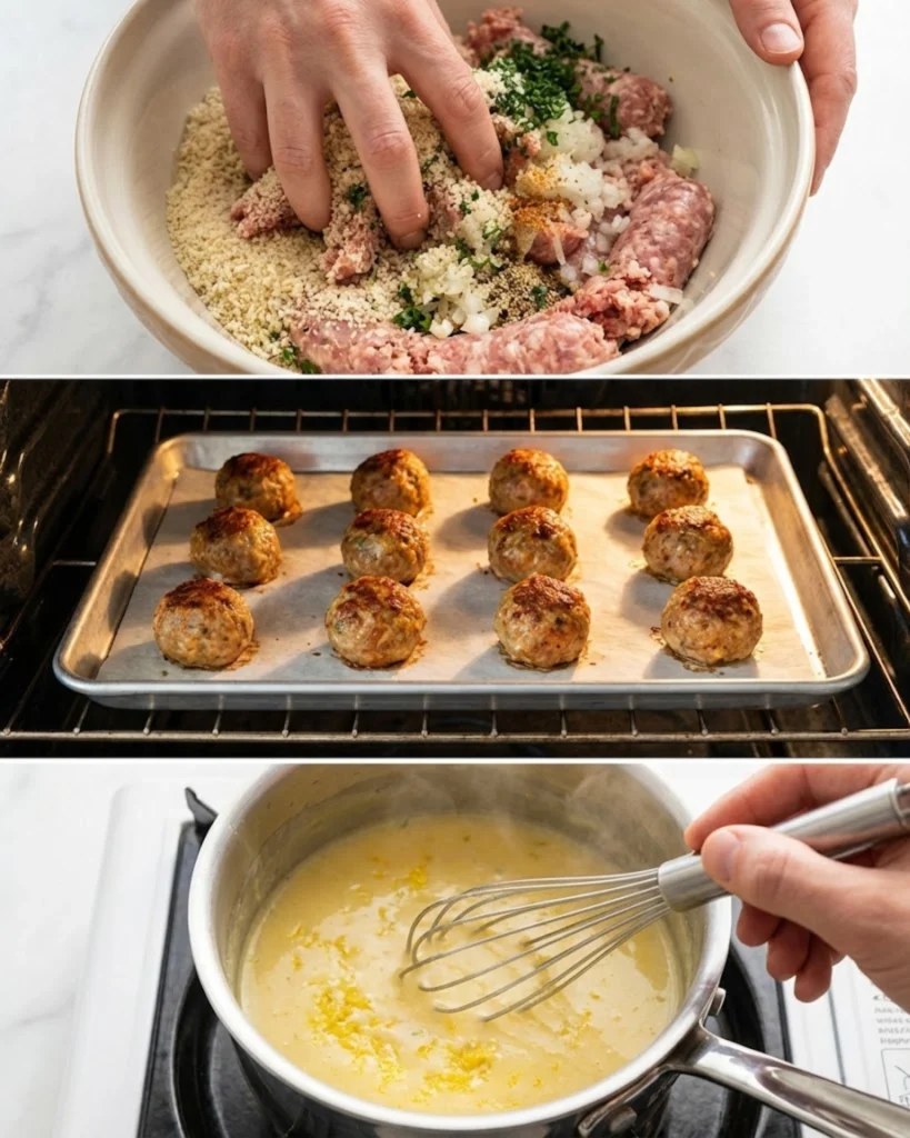 Sausage Balls with Lemon Sauce steps