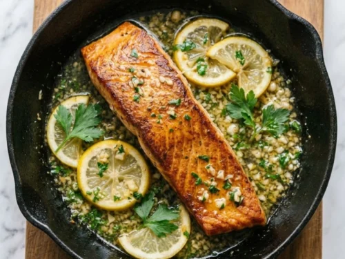 One Skillet Salmon with Lemon Garlic Butter